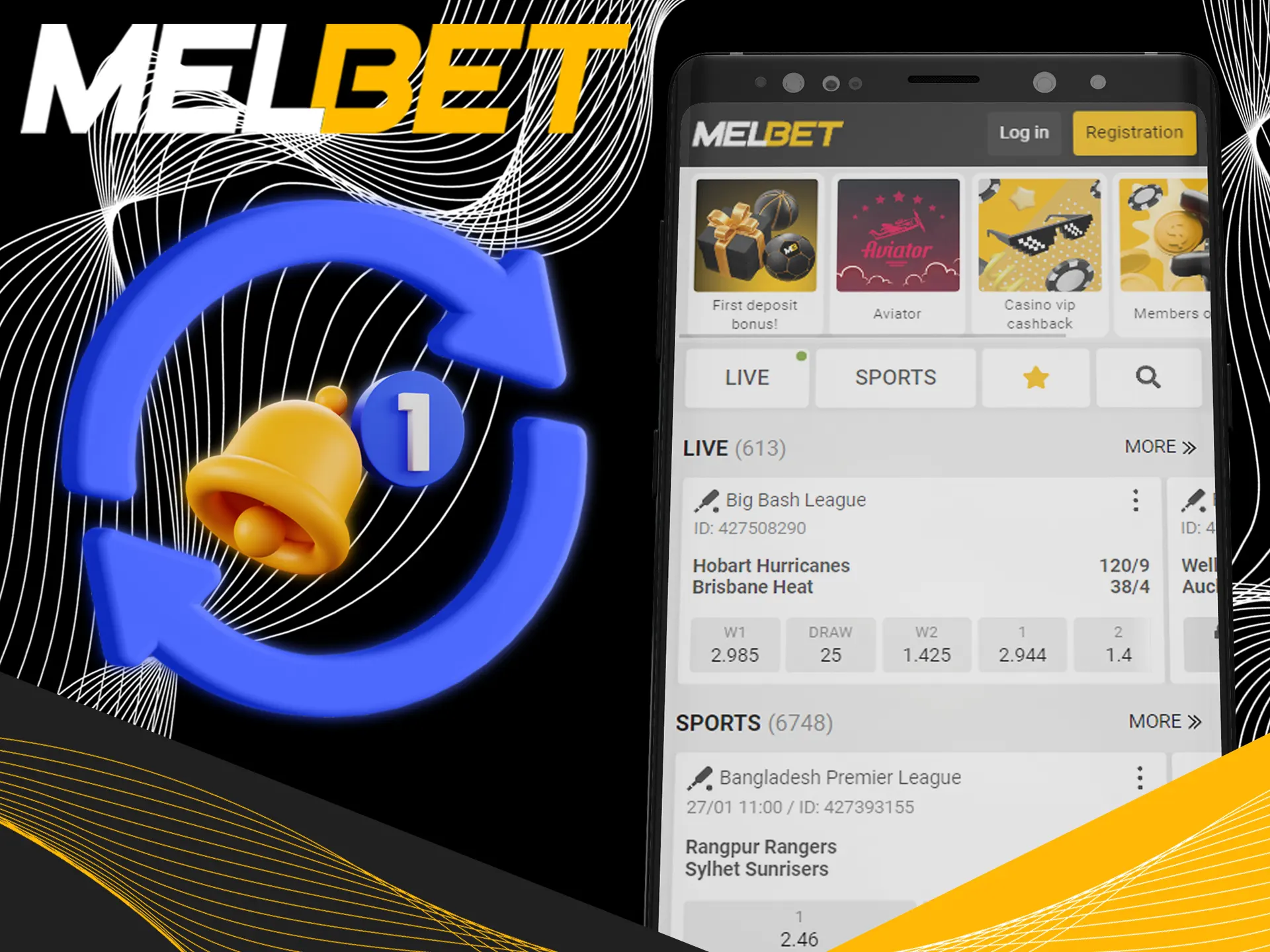 Download update on Melbet app by logging in.