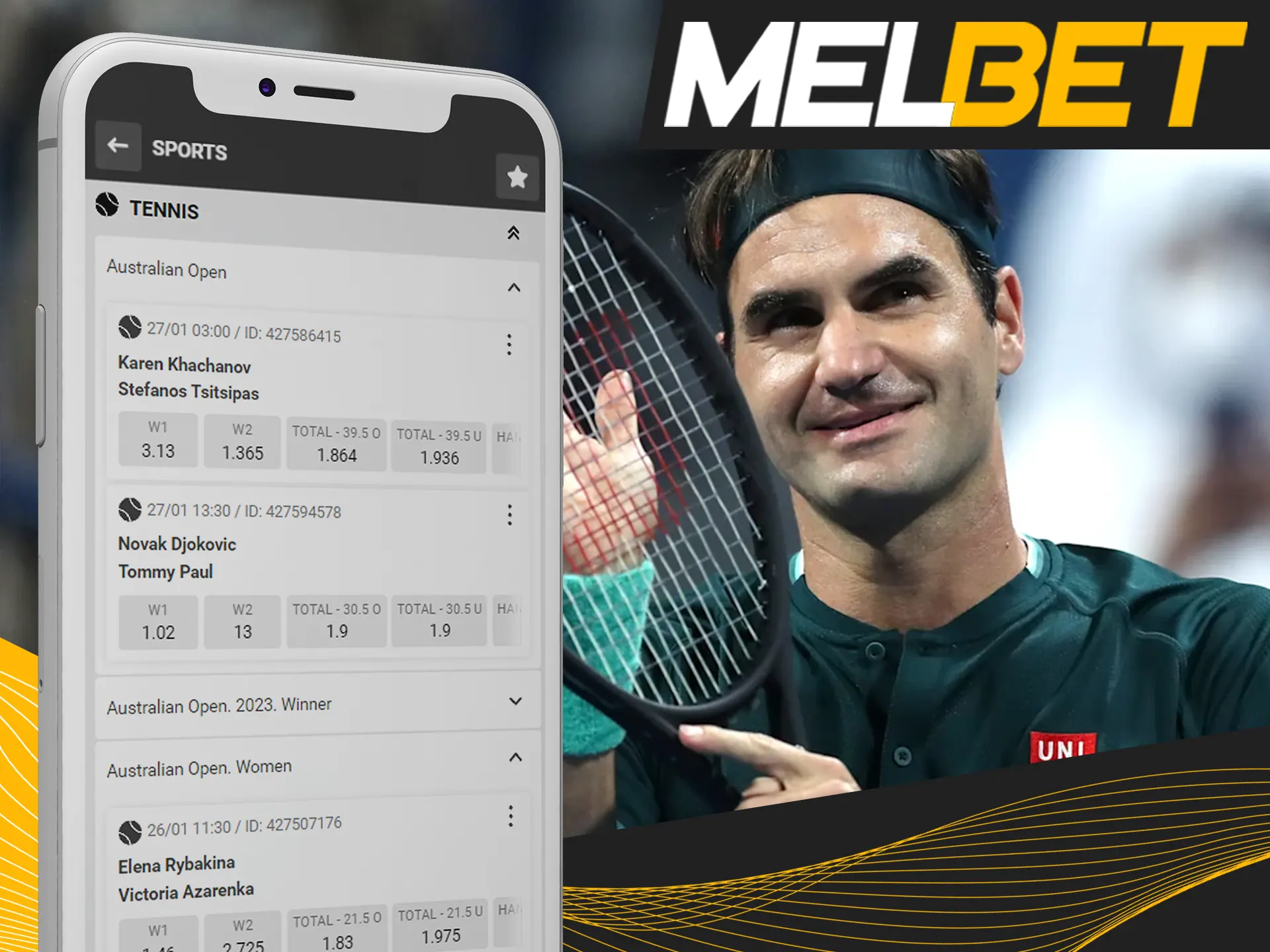 Bet on your favourite tennis player at Melbet.